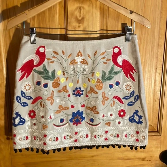 ❤️ Adorable Altar’d State Embroidered Mini Skirt, NWT!& Matching Pom Earrings 😍 - Picture 2 of 16